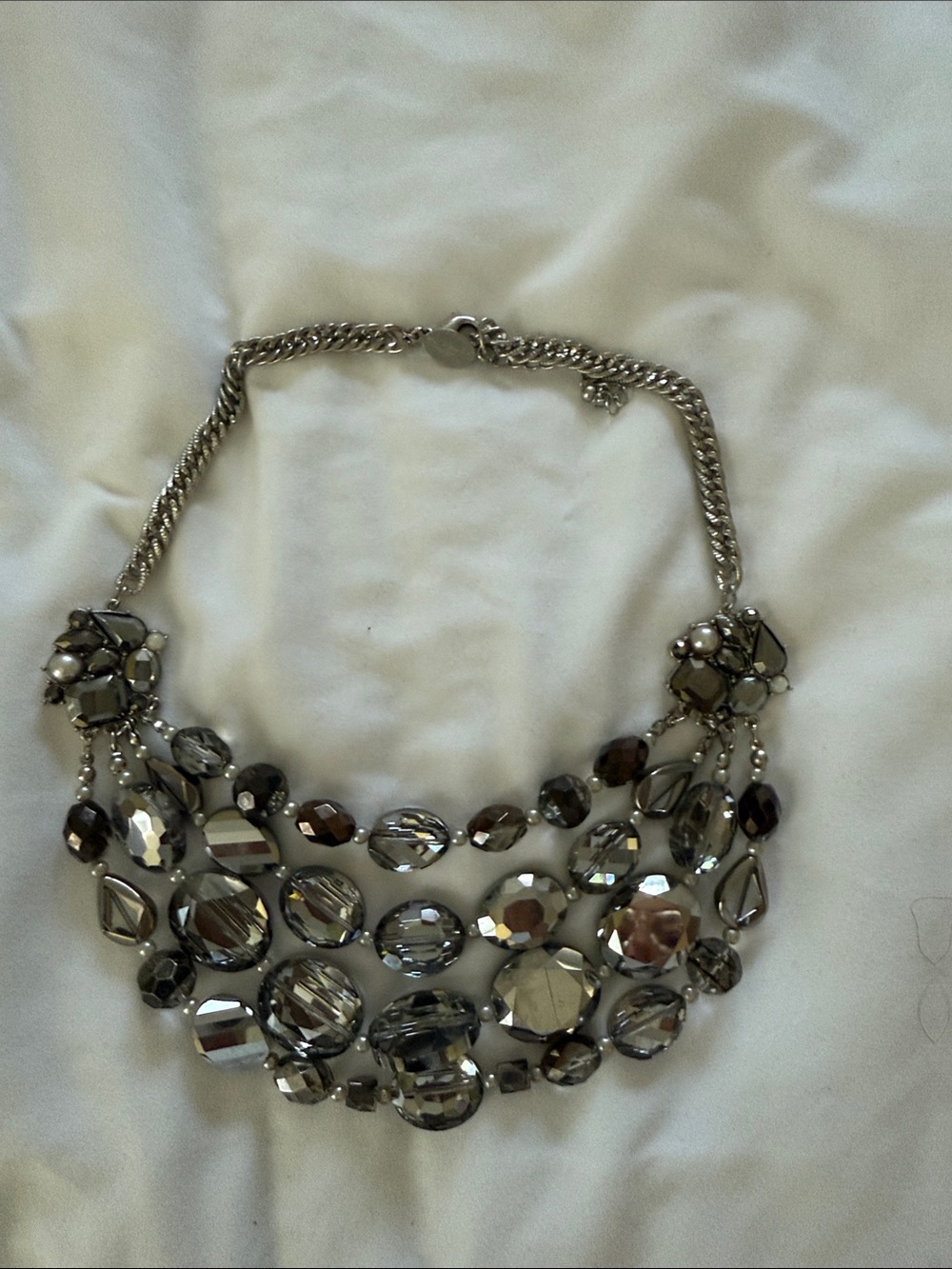 White House Black Market Silver-Tone Faceted Crystal Bib Necklace